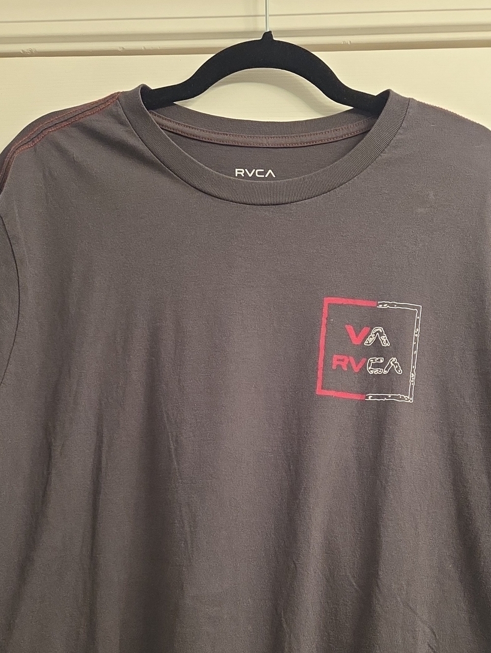 RVCA Charcoal Short Sleeve Tee with Red and White Box Logo